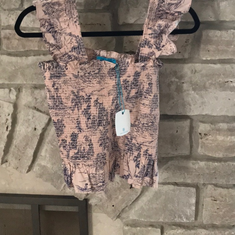 Tori Richard Pink and Blue Patterned Sleeveless Top